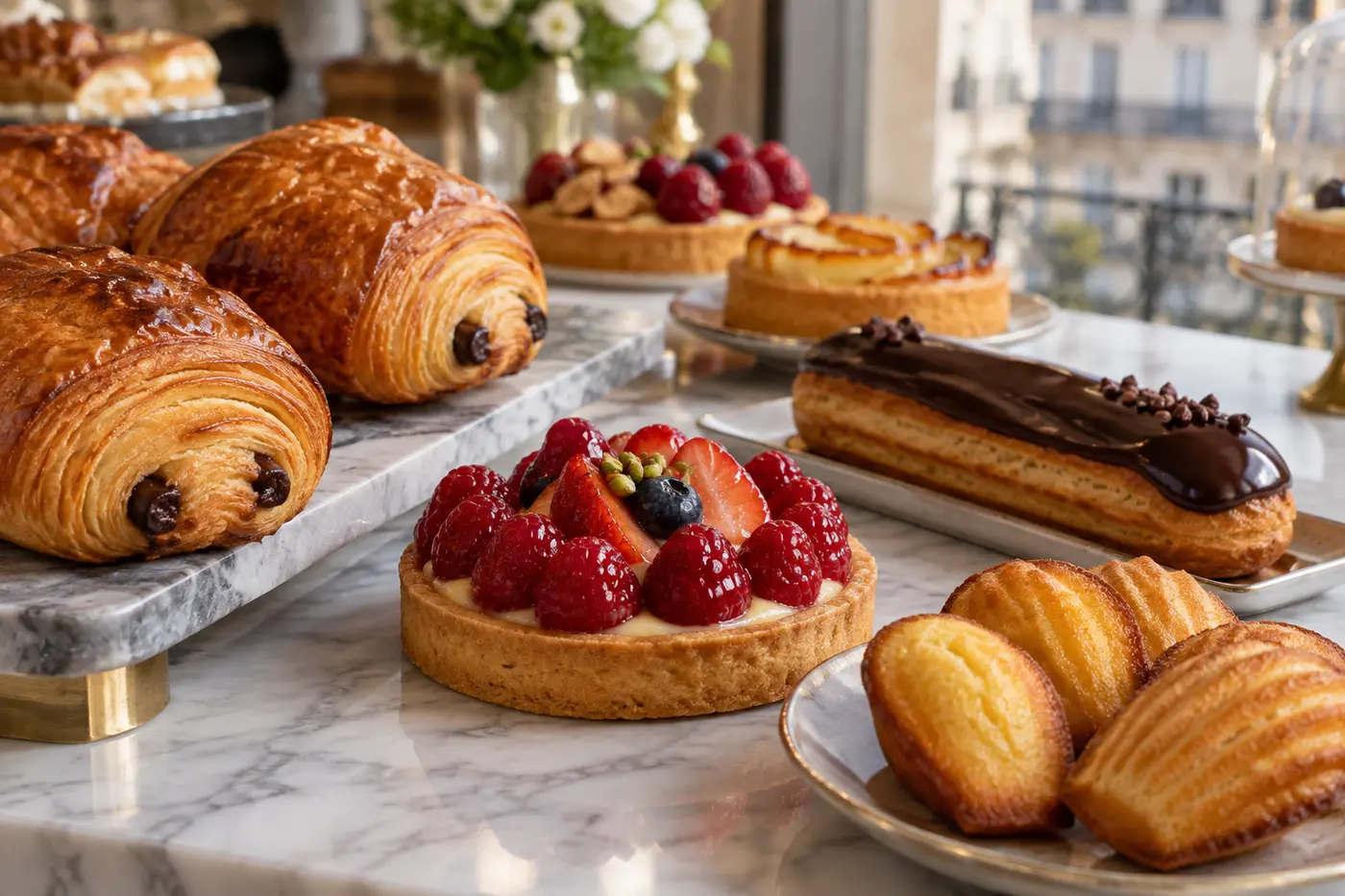 French pastries on a counter